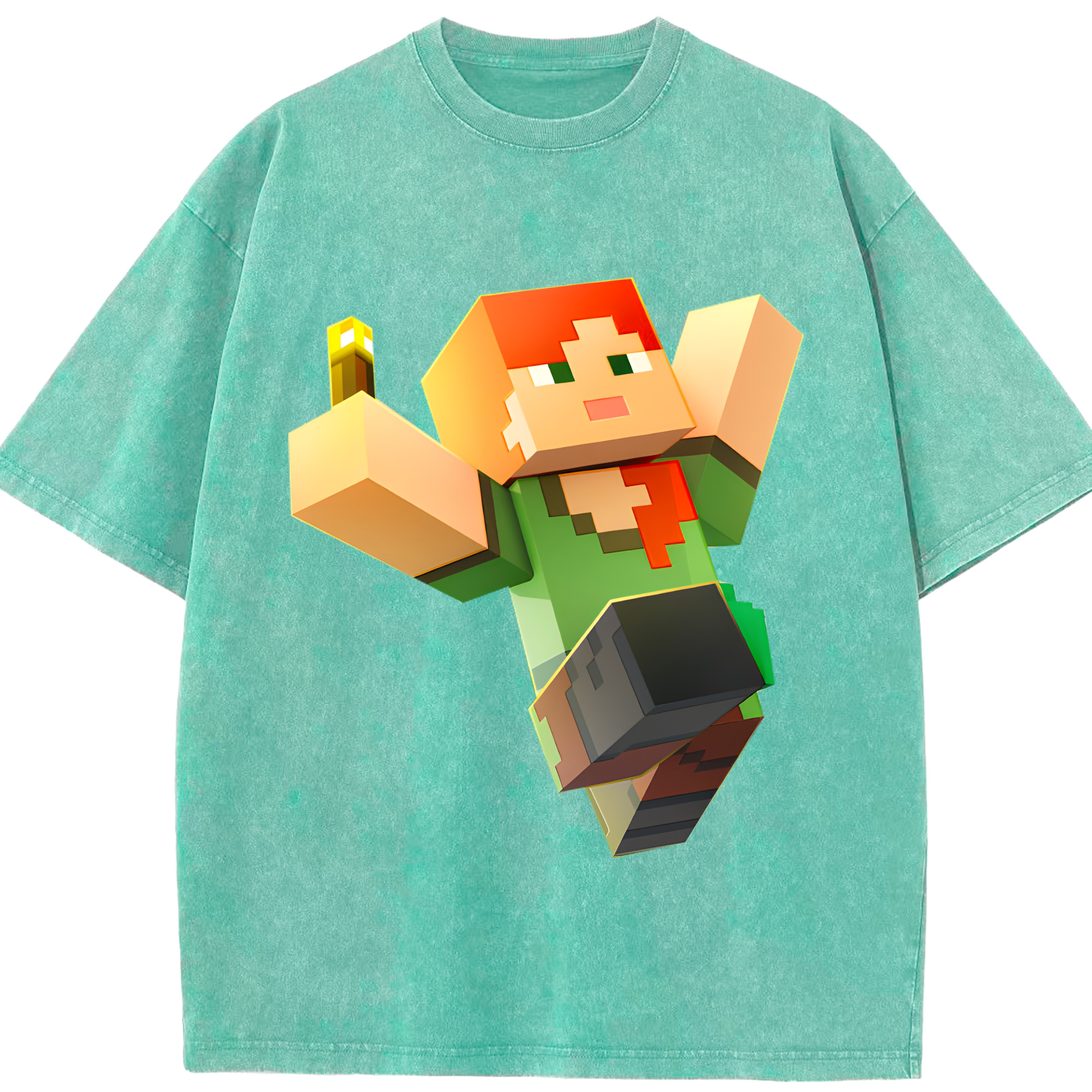 （画像用） マインクラフト ブロックの世界 Minecraft MC Block world 綿100% ヴィンテージ風 半袖Tシャツ（フロントプリント）